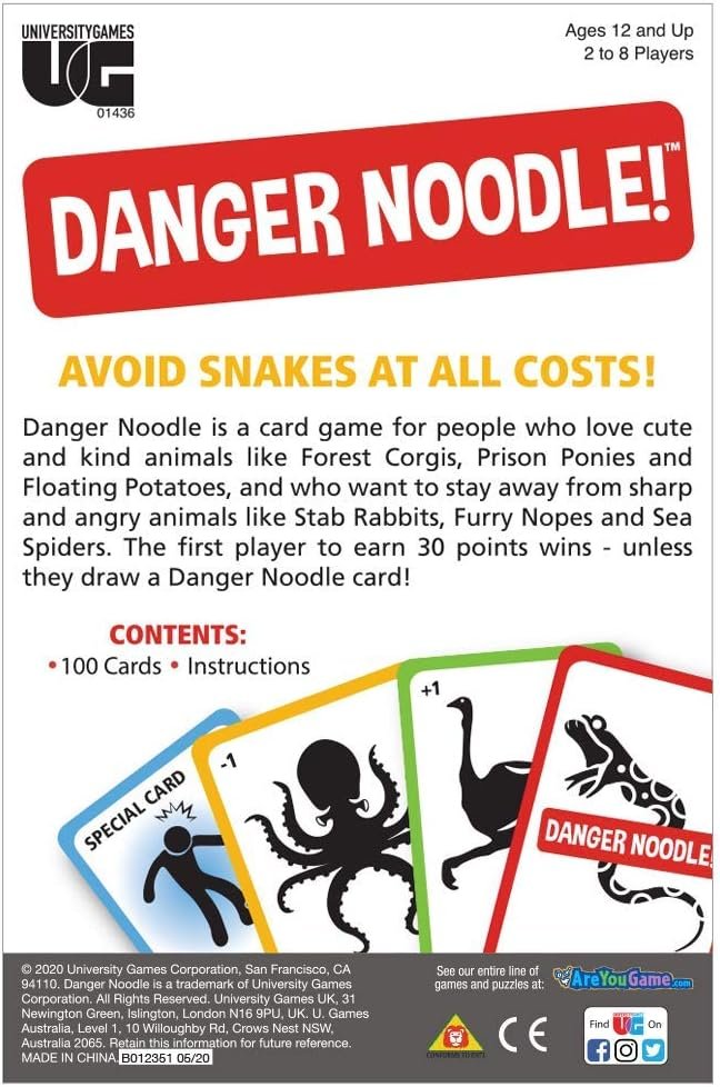 University Games | Danger Noodle Family Card Game, for 2 to 8 Players Ages 12 and Up