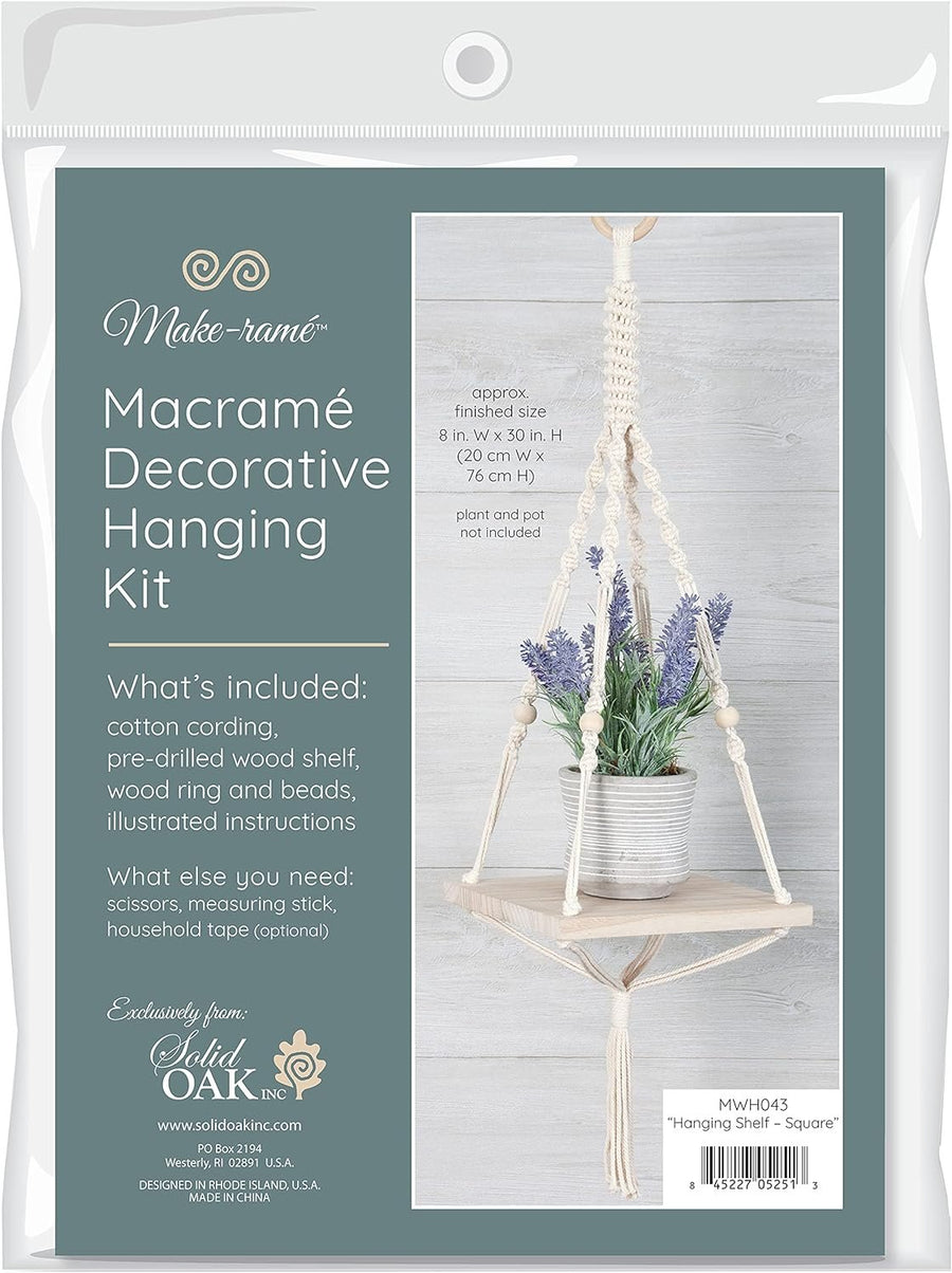 Solid Oak Macrame KIT, Hanging Shelf-Square