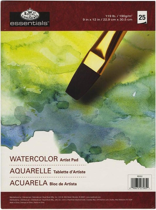 Royal Brush Royal Langnickel 25-Sheet Watercolor Essentials Artist Paper Pad, 9-Inch by 12-Inch