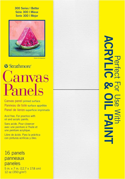 Strathmore 300 Series Artist Canvas Panels, 8x10 inches, White Pre-Primed, 10 Pack - 100% Cotton Surface for Acrylics & Oil Paints