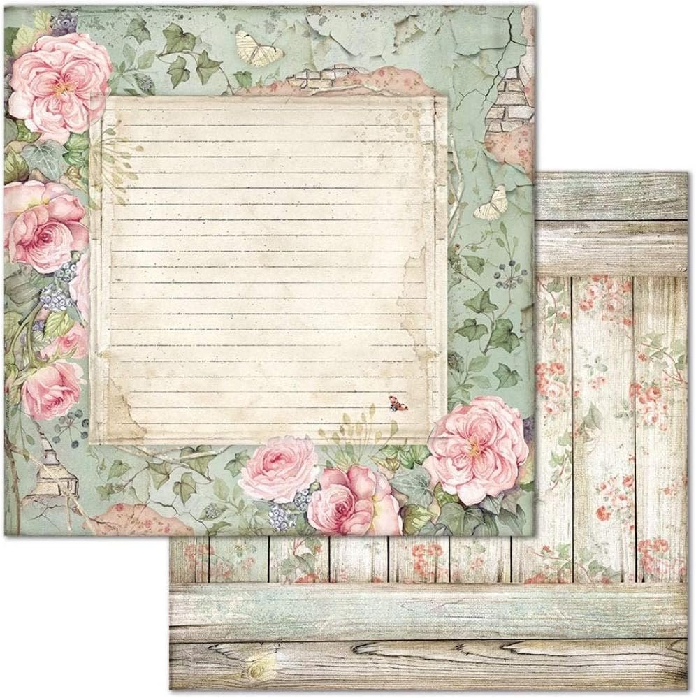 STAMPERIA INTERNATIONAL, KFT PAPER PAD 12X12 10PK HOUSE ROSE, 30.5 x 30.5 (12" x 12"), Multicoloured