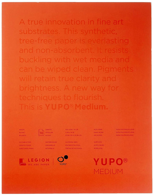 Legion Paper L21YUP197WH1114 Tape Binding Watercolor Pad, Acid-Free, Waterproof, 11" x 14" Size, Polypropylene, White