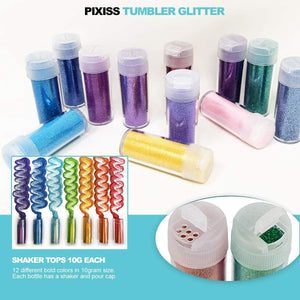 Pixiss Bulk Glitter for Tumblers, Chunky Sequins for Tumblers with 3 Silicone Epoxy Brushes Epoxy Glitter Tumbler Kit Supplies for Cup Tumbler Turner Tools