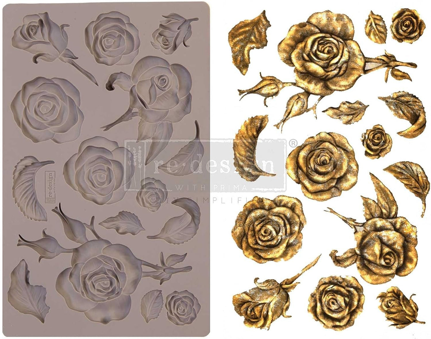 Redesign with Prima Redesign Furniture Decor Moulds® Fragrant Roses 5"x8",8Mm Thickness for Funiture Dresser, Chocolate,Cake,Candy,Backery,Soap,Polymer Clay, earthen Clay