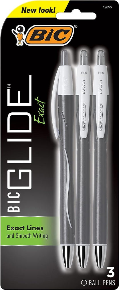 BIC Glide Exact Retractable Ball Point Pen, Fine Point (0.7 mm), Black, Precise Lines For Clean Writing