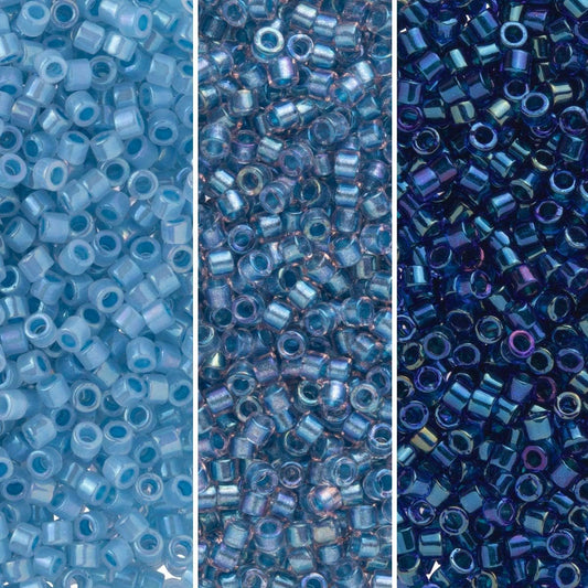 Miyuki Delica Seed Beads Bundle: Size 11/0, Blue Inside Color Lined Palette Collection DB1761, DB1762, DB1763