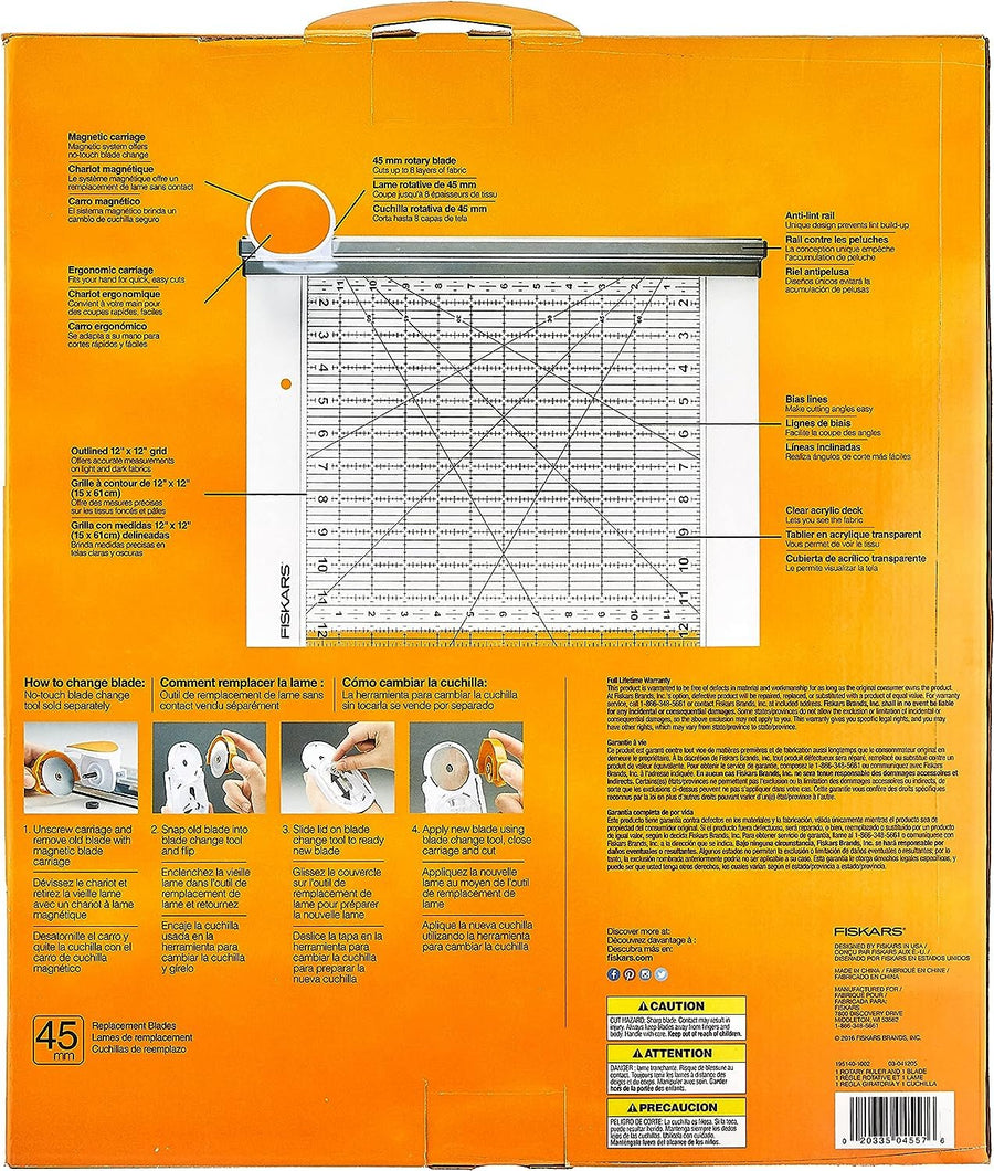 Fiskars Rotary Ruler Combo for Fabric Cutting, 12-Inch x 12-Inch,Clear