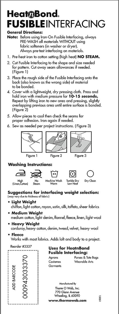 Heat'n Bond 102974 Medium Weight Iron-On Fusible Interfacing