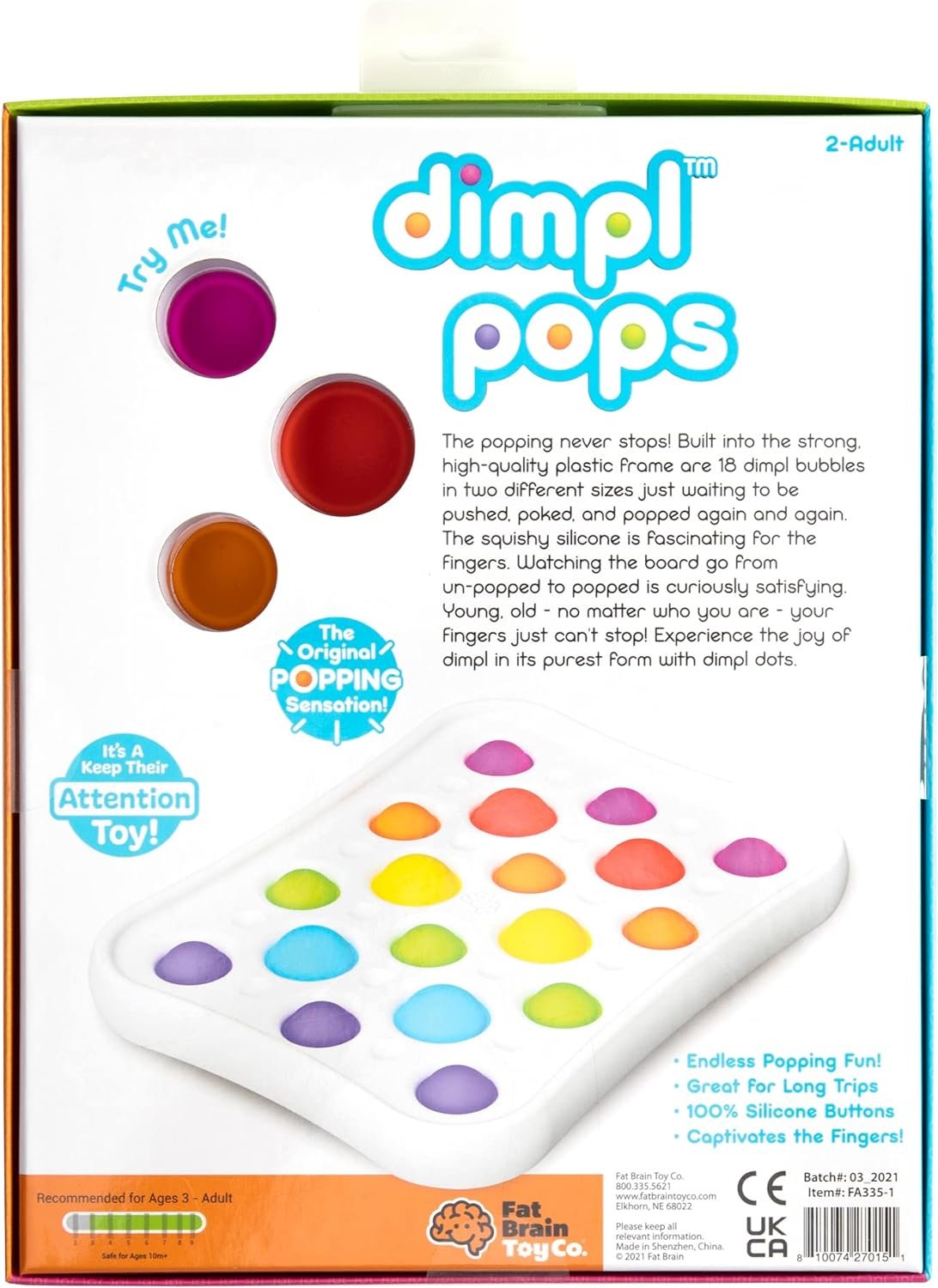 Fat Brain Toys Dimpl Pops - The Ultimate Popping Experience, Kids & Adults