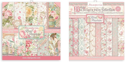 Stamperia International Rose Parfum Bundle: 12" X 12" Double-Sided Paper Pad + 12" X 12" Backgrounds Double-Sided Paper Pad