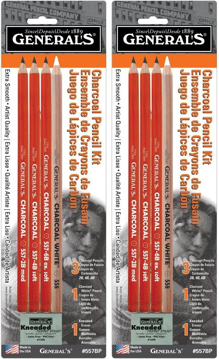 2-Pack - General Pencil 321742 557BP - 5 Charcoal Pencil Kit with Eraser