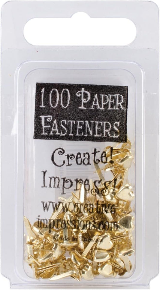 CREATIVE IMPRESSIONS Mini Metal Paper Fasteners 100/Pkg-Hearts - Gold