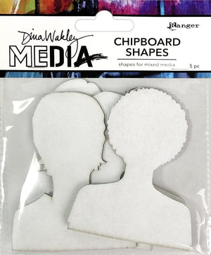 Dina Wakley Media 2021 Chipboard Shapes - Feathers, Passport and Speak Out - Three Item Bundle, White