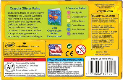 Crayola Washable Glitter Paint Great for Classroom Projects, 6 Count