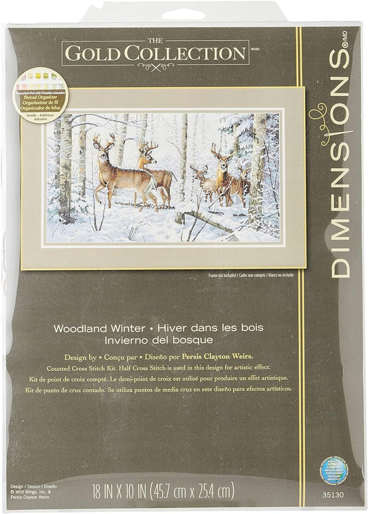 Dimensions Gold Collection Counted Cross Stitch Kit, Woodland Winter, 18 Count White Aida, 10'' x 18''