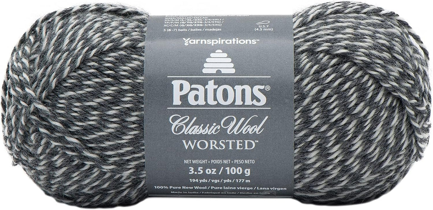 Patons Classic Wool Yarn, 3.5oz, Gauge 4 Medium, 100% Wool Dark Grey Marl - For Crochet, Knitting & Crafting