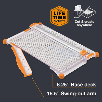 Fiskars SureCut™ Deluxe Craft Paper Trimmer - 12” Cut Length - Craft and Office Paper Cutter with Grid Lines - White