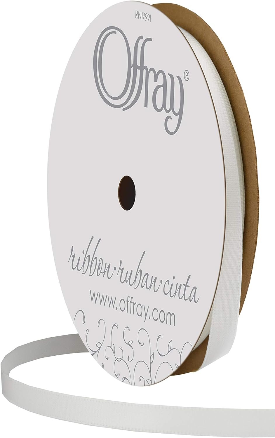 Offray 1/4" Wide Double Face Satin Ribbon, 20 Yards, White