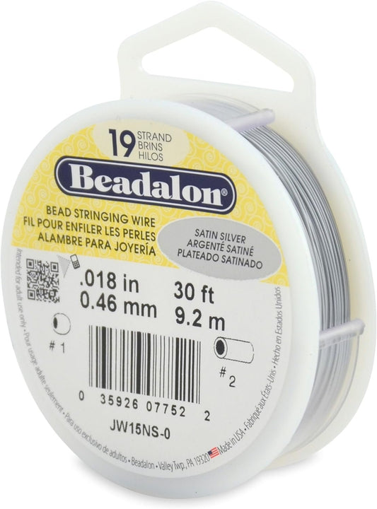 Beadalon 19-Strand Bead Stringing Wire, 0.018-Inch, Satin Silver, 30-Feet