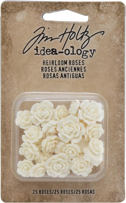 Embellishments by Tim Holtz Idea-ology, Heirloom Roses, Pack of 25, Assorted Sizes, White, TH93210