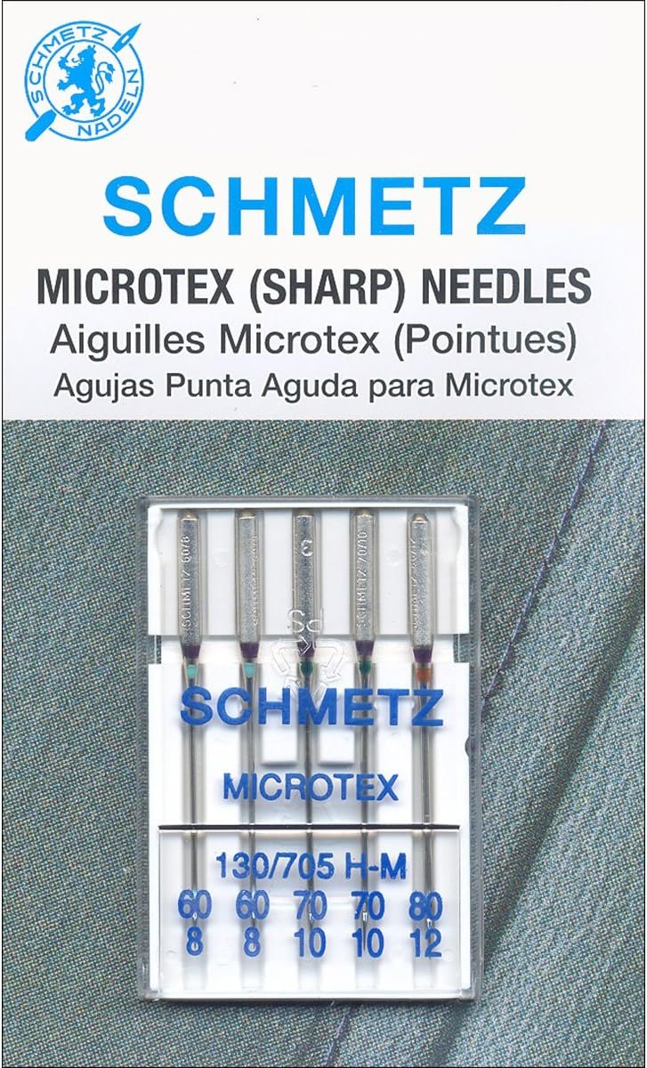 Euro-Notions 1839 Microtex Sharp Machine Needles, Size 8/60, 10/70, 12/80, 5-Needles