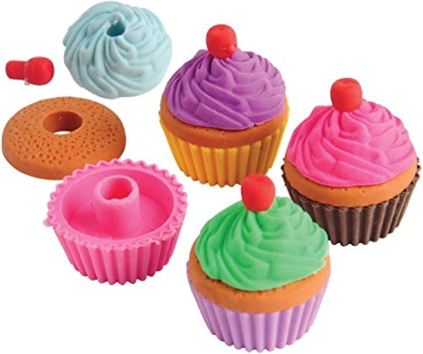 Lot Of 12 Pull Apart Assorted Color Cupcake Erasers