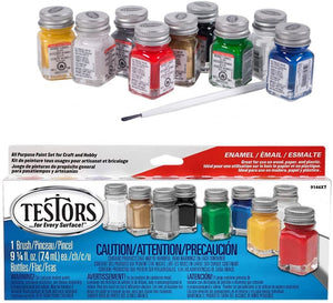 Testors Model Paint Enamel Paint Set 9146XT, Testors Cement Plastic Model Glue Adhesive, 6 Fine Detail Miniatures Paint Brushes, Precision Crafting Knife with Extra Blades and Tips