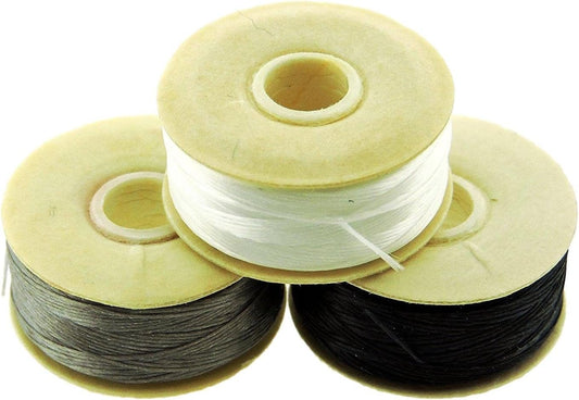 2 set- Nymo Nylon Beading Thread Size D for Delica Beads, 64 Yards per Bobbin, White, Grey & Black.