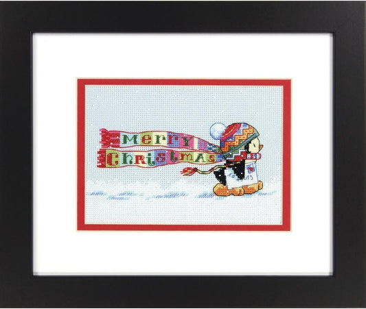 Dimensions Counted Cross Stitch Christmas Penguin Kit, 14 Count Light Blue Aida, 7''x 5''