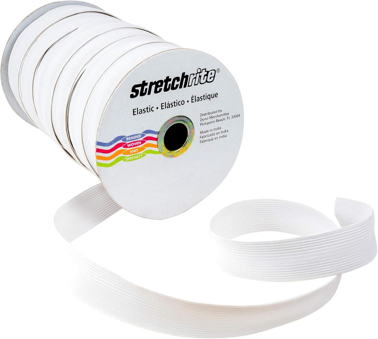 Stretchrite 1NSS1100WHTE Stretchrite 1-Inch by 60-Yard White Braided Flat Polyester Elastic Spool