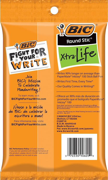 BIC Round Stic Xtra Life Ballpoint Pen, Medium Point (1.0mm), Red, 10-Count