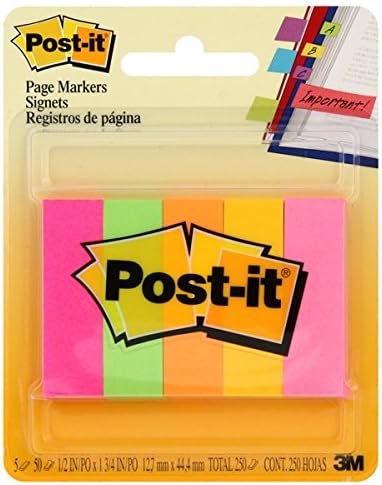 3m 670-5AF .50 in. X 1.75 in. Post It Page Markers Assorted Colors 5 Count