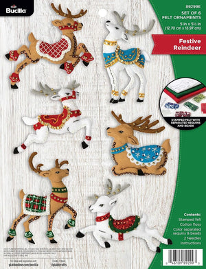 Bucilla Felt Applique 6 Piece Ornament Making Kit, Festive Reindeer, Perfect for DIY Arts and Crafts, 89299E