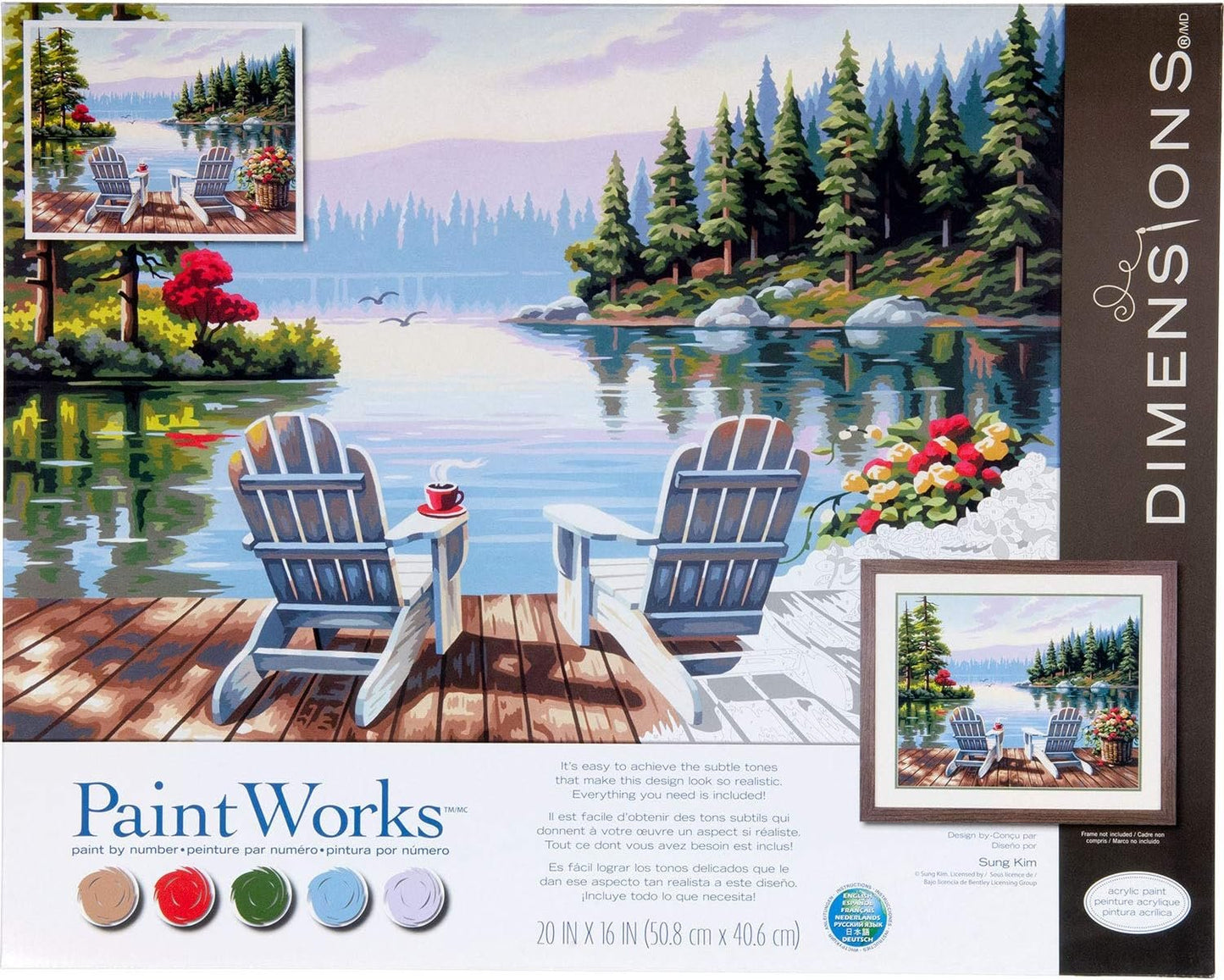Dimensions PaintWorks Paint by Numbers Kit for Adults and Kids, Lakeside Morning, 20'' x 16''
