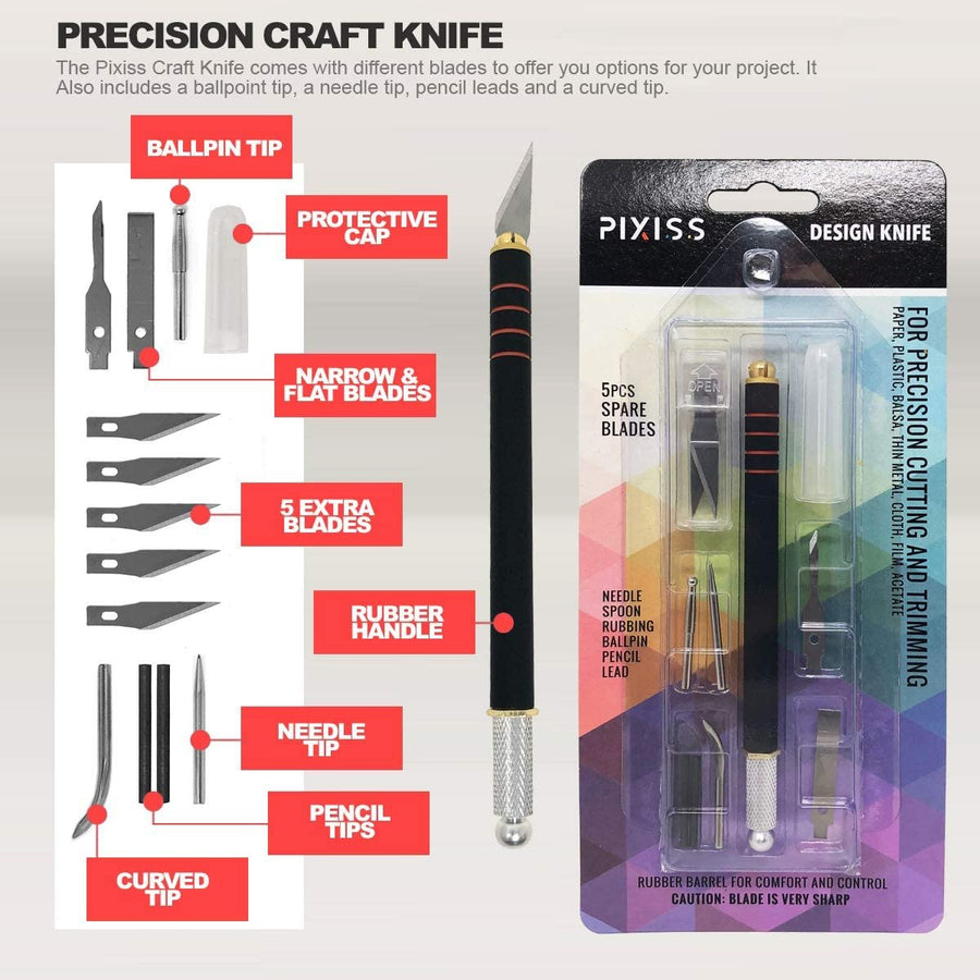 PIXISS Miniature Brushes with Precision Crafting Knife Bundle