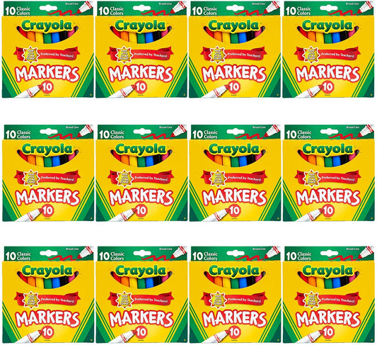 Crayola Broad Line Markers Bulk, 12 Marker Packs with 10 Colors, School Supplies, Gift for Kids