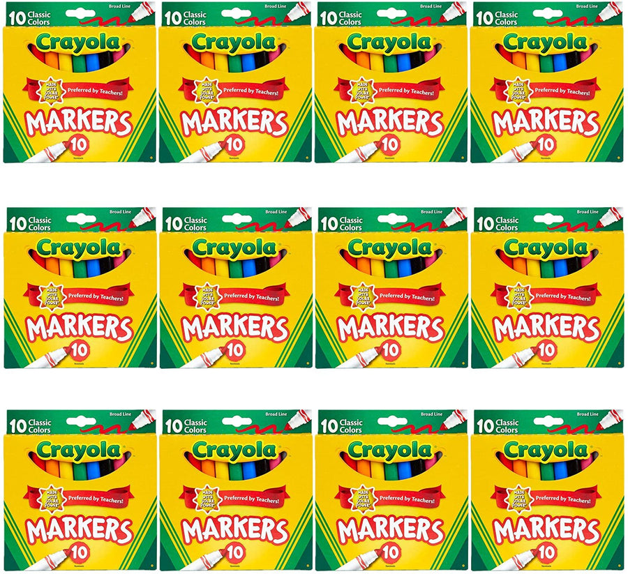 Crayola Broad Line Markers Bulk, 12 Marker Packs with 10 Colors, School Supplies, Gift for Kids