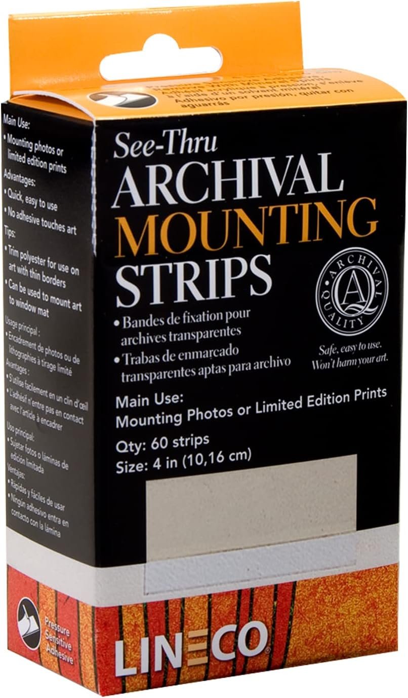 Lineco, Through Archival Polyester Mounting Strips. Acid-Free, Framing Photos, Hinge-Less, Sturdy, Safe, Conservation, Easy, Artwork, Craft, DIY