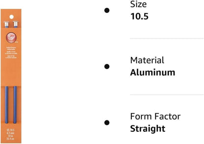 Boye 3216327105M Aluminum Straight Knitting Needles Set, US Size 10.5, 10" L, 2pcs