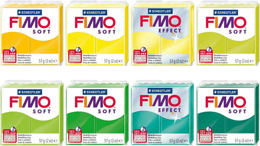 FIMO Soft & Effect Polymer Oven Modelling Clay - 57g - Set of 8 - Yellow Green Tones
