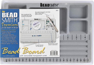 The Beadsmith Mini Bead Board, Grey Flocked, 4 Straight Channels, 5 Recessed Compartments, 7.75 x 11.25 inches, Design Boards for Creating Bracelets, Necklaces and Other Jewelry