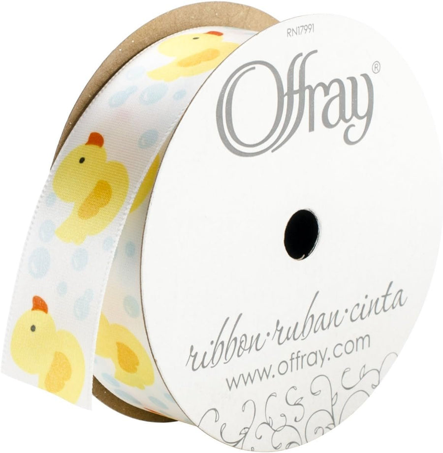 Offray, White 808335 Rubber Ducky Craft Ribbon, 7/8-Inch x 9-Feet, 7/8" by 9'