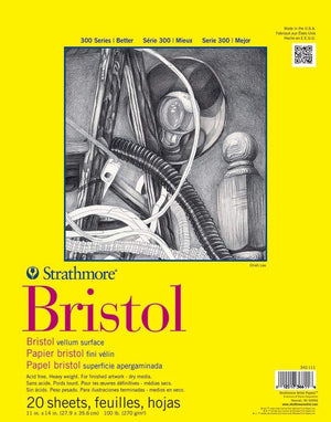 Strathmore 300 Series Bristol Paper Pad, Vellum, Tape Bound, 11x14 inches, 20 Sheets (100lb/270g) - Artist Paper for Adults and Students - Charcoal, Pen and Ink, Marker, and Pastel