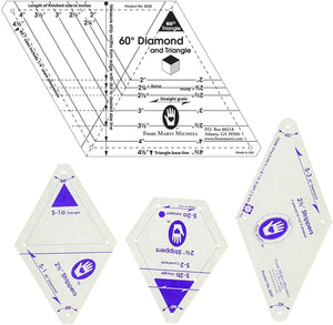 Marti Michell Quilting Templates Bundle – 2 Items: 2 ½-Inch Strippers Templates and One-Derful One Patch 60-Degree Diamond and Triangle Template