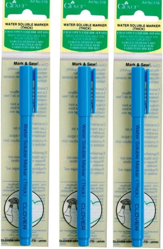 Clover 516 Water Soluble Thick Marker Pen SET OF THREE!