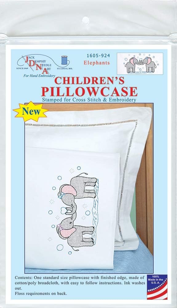 Jack Dempsey Needle Art Elephants Hand Embroidery, standard size, White