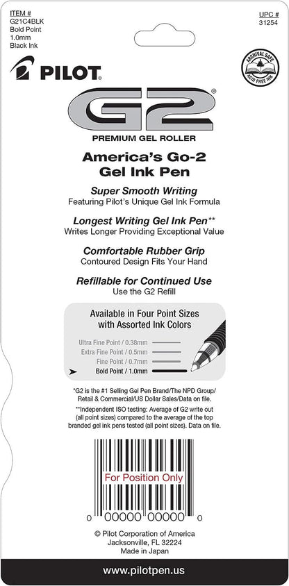 PILOT G2 Premium Refillable and Retractable Rolling Ball Gel Pens, Bold Point, 1.0mm