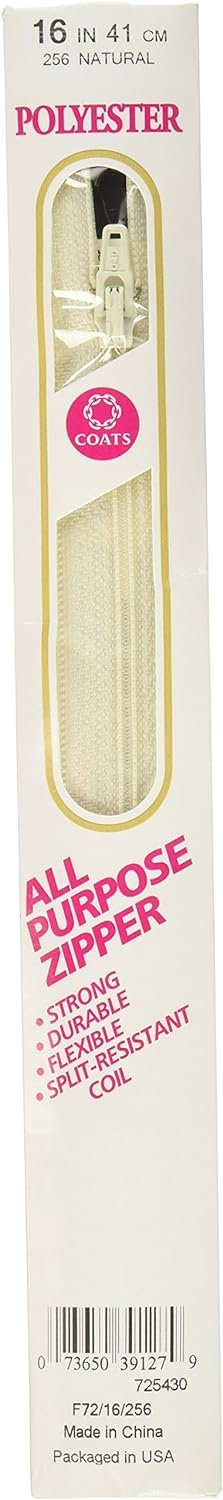 Coats: Thread & Zippers F7214-256 All-Purpose Plastic Zipper, 14", Natural
