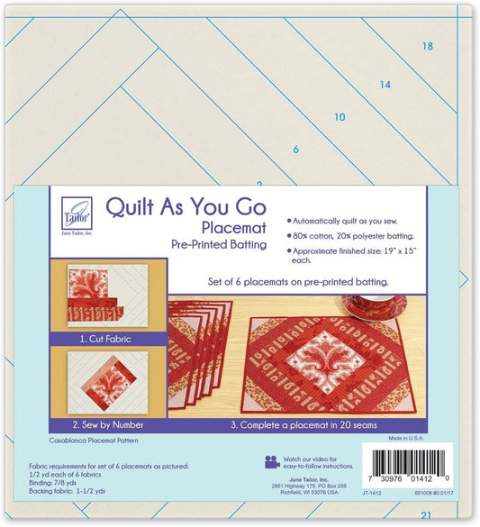 June Tailor Quilt As You Go Placemats Patterns Casablanca, Natural, 6 Pcs