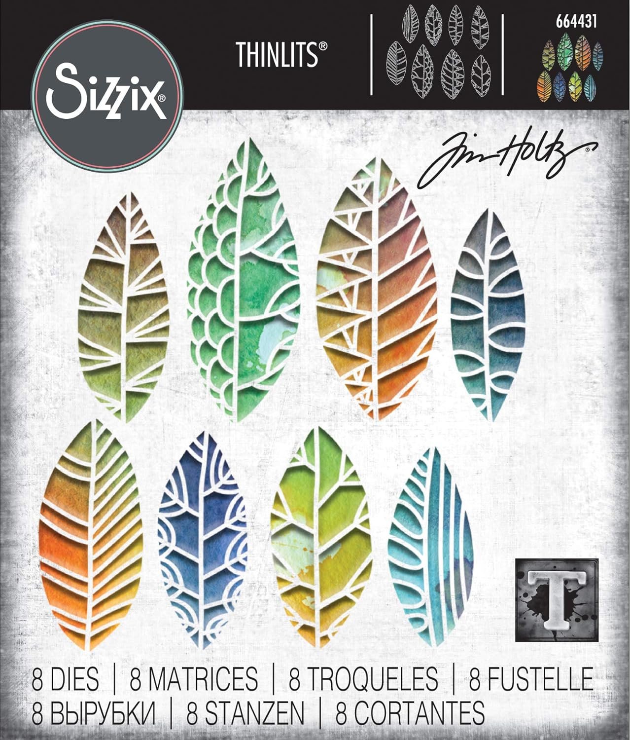 Sizzix Thinlits Die Set 8 Pack Cut Out Leaves by Tim Holtz, Multicolor
